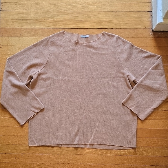 Zara Sweaters - Zara Trafaluc, Camel, Knit Sweater, Boxy, Raw Edges, Flared Sleeve, Size L